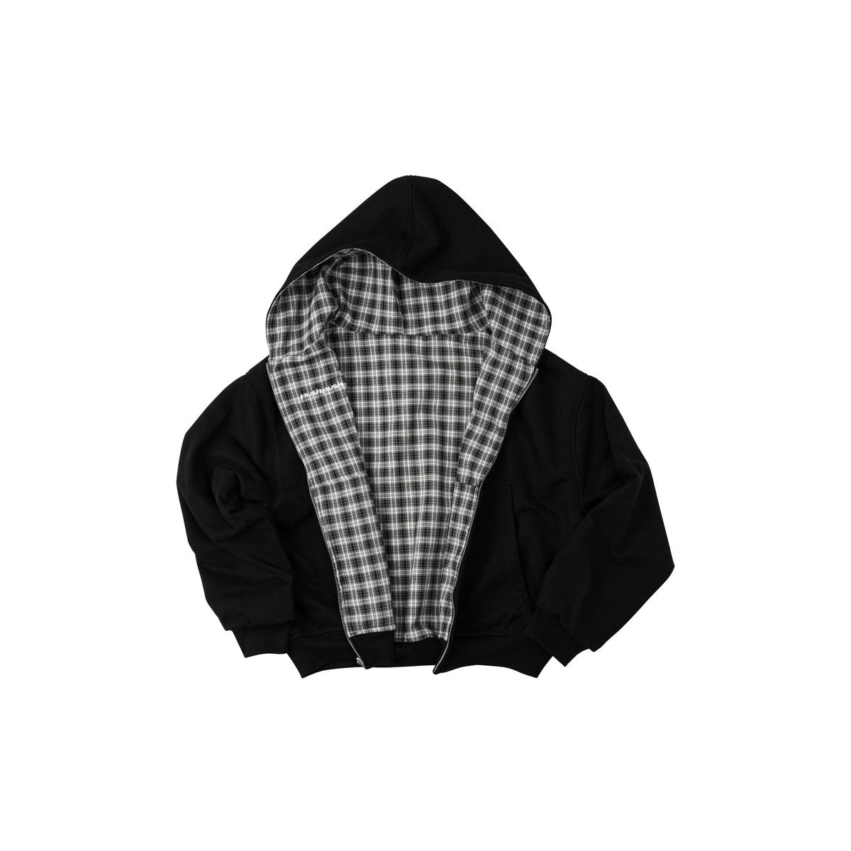 BLACK MONO GINGHAM PP FLIPSIDE ZIP HOODIE