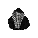 BLACK MONO GINGHAM PP FLIPSIDE ZIP HOODIE