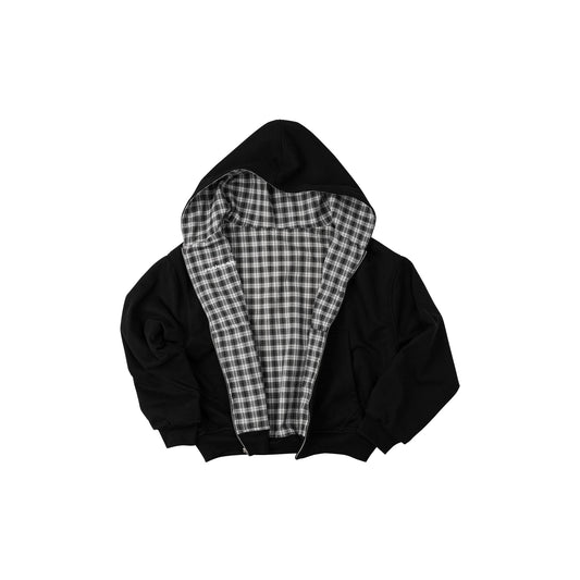 BLACK MONO GINGHAM PP FLIPSIDE ZIP HOODIE