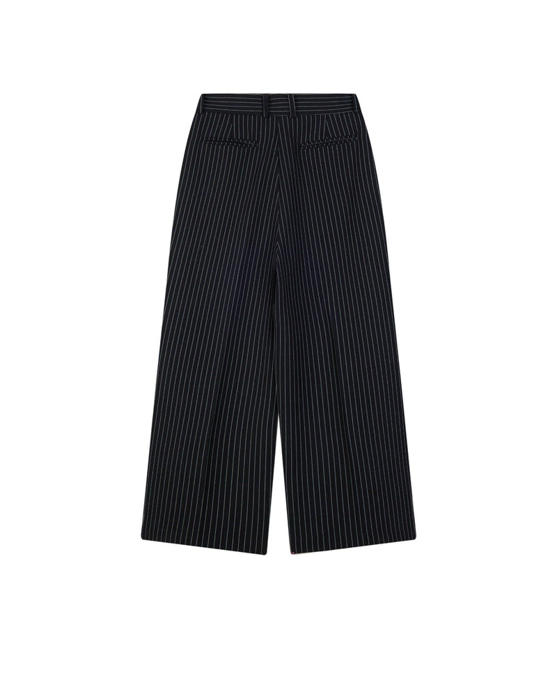 Striped Black Rolling Wide-Leg Trousers