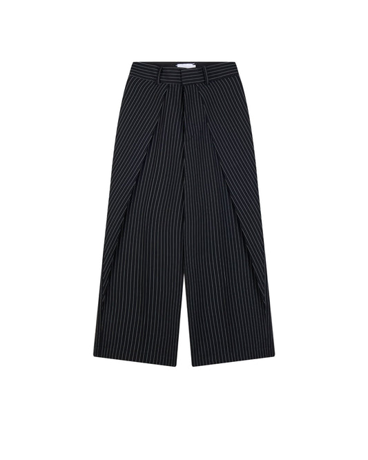 Striped Black Rolling Wide-Leg Trousers