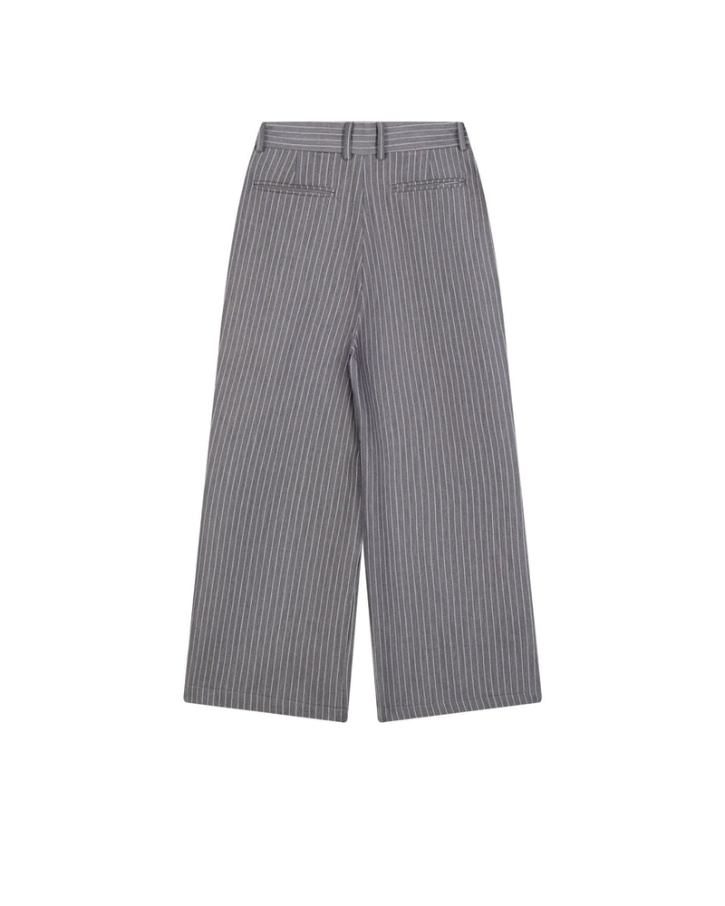 STRIPED GREY ROLLING WIDE-LEG TROUSERS