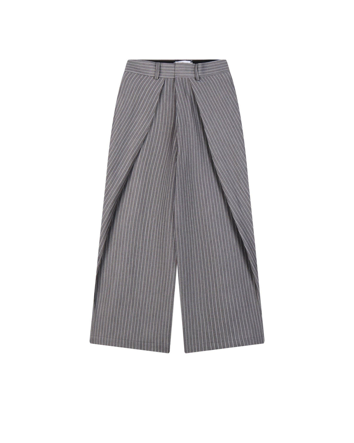 STRIPED GREY ROLLING WIDE-LEG TROUSERS