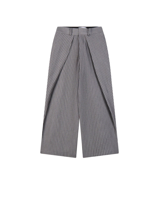 STRIPED GREY ROLLING WIDE-LEG TROUSERS