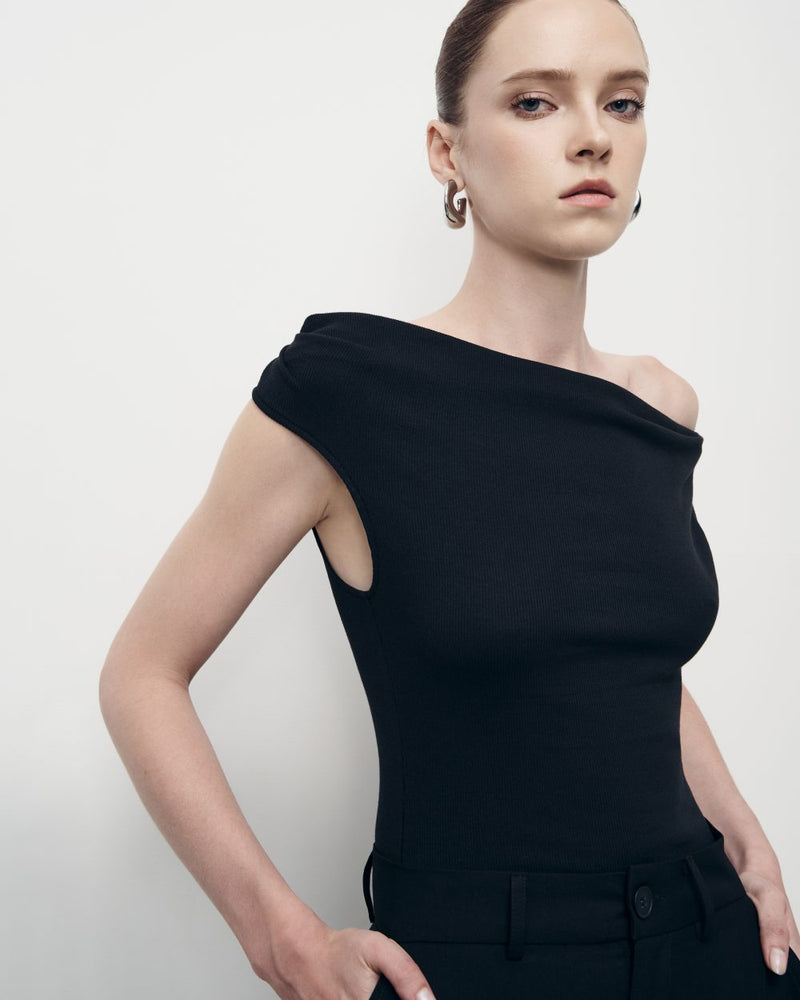 Black Sleeveless Cowl Neck Top