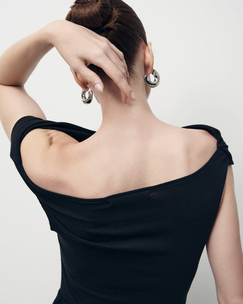 Black Sleeveless Cowl Neck Top
