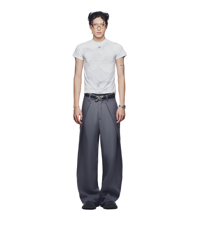 GRAY ROLLING WIDE-LEG TROUSERS